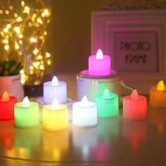 12PCS Flameless LED Electronic Candle Tea Light Battery Powered Wedding Romantic Light Flameless Tea light Candles with Colorful Lights Battery Operated Colored Fake Candles Light Birthday Party Home Decoration