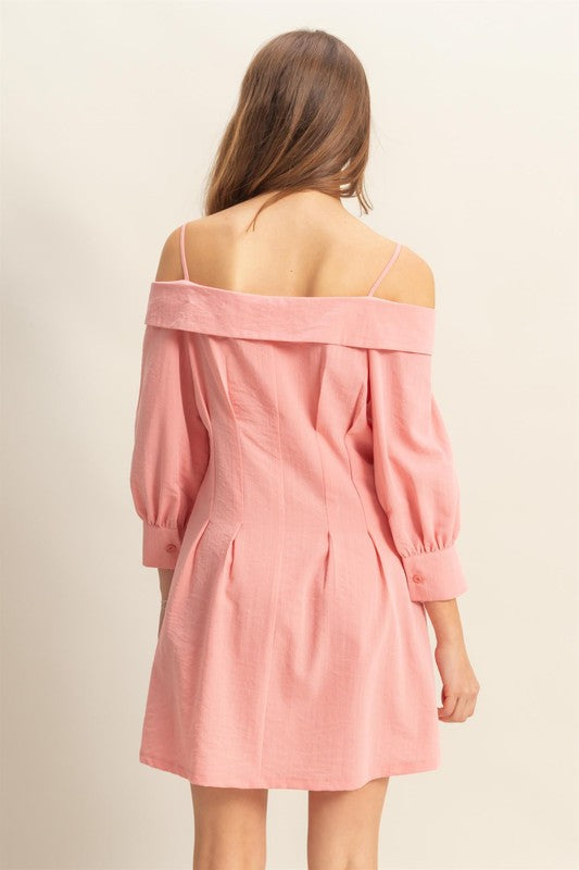 Button Down Spaghetti Strap Mini Dress with Pockets-Elegant, Chic Summer Dress with Feminine Spaghetti Straps, Functional Pockets, and Button Down Front for Effortless Style