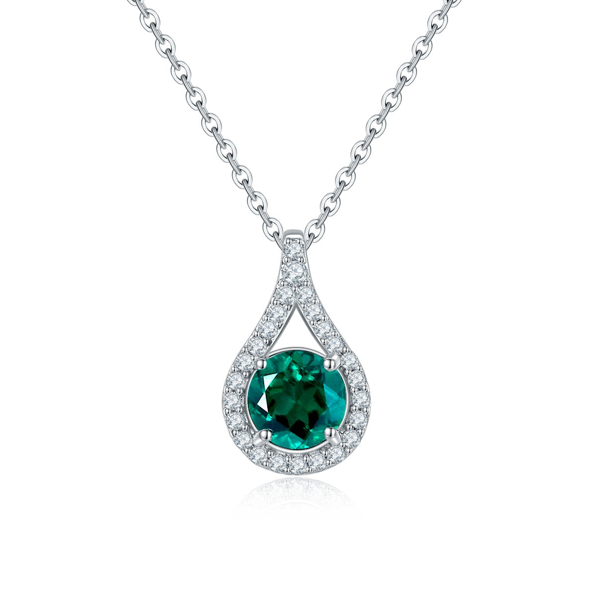 S925 Sterling Silver Teardrop Halo Necklace, 1ct Moissanite & Lab-Grown Ruby&Emerald, Platinum Plated Pendant With GRA Certificate Gift Box
