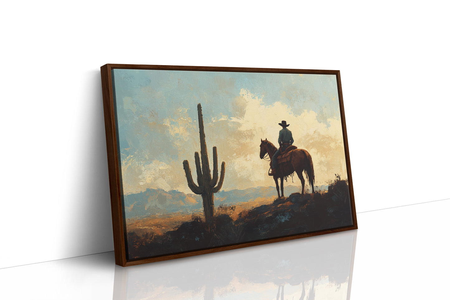 Cowboy-Sonnenuntergang bei den Saguaros