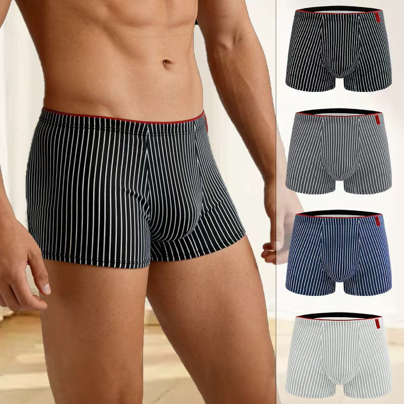 Striped Antibacterial Breathable Mid Rise Plus Size Mens Underwear