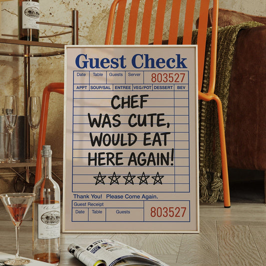 Décor mural amusant avec addition – Poster style diner « Le chef était mignon »