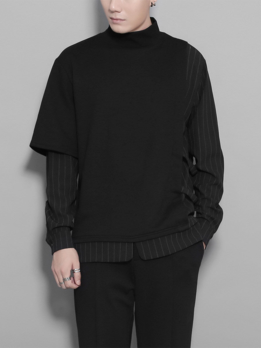 Autumn Dark Port-style Asymmetrical Striped Patchwork Faux Two-piece