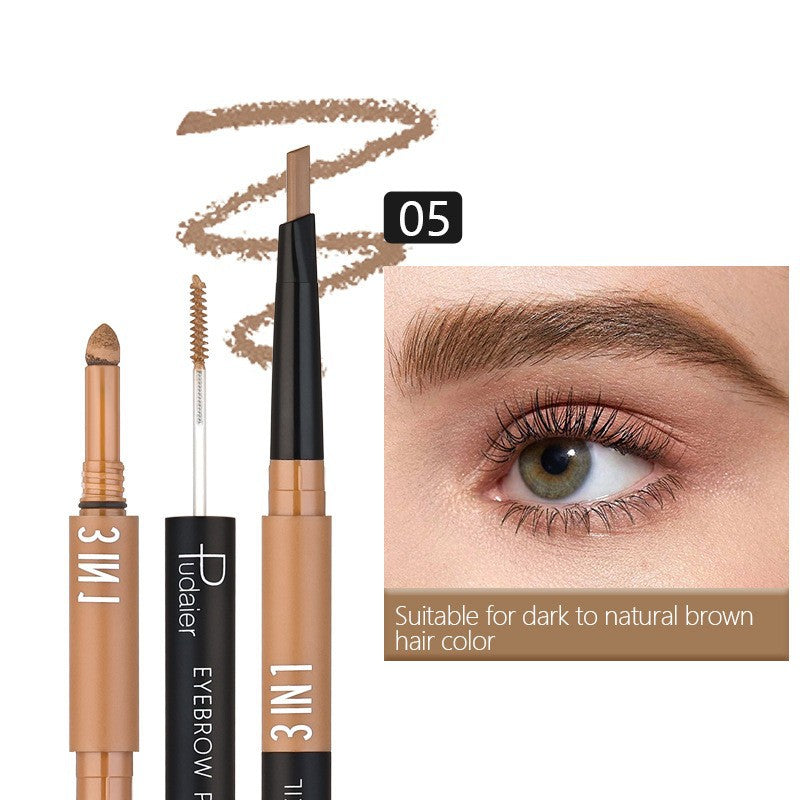 Three-in-one Double-headed Triangle Waterproof Eyebrow Pencil