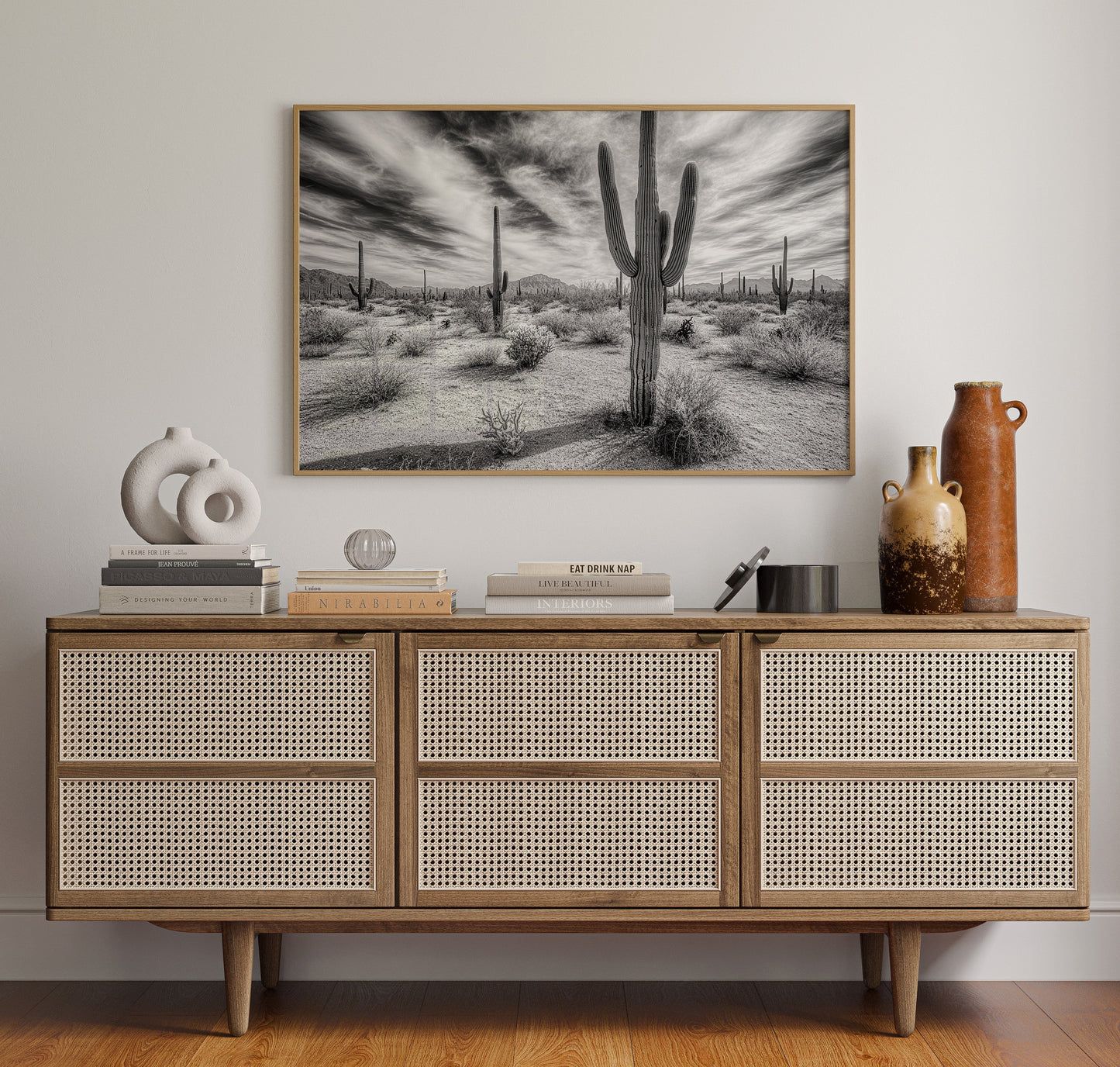 Saguaro Silence in Black and White