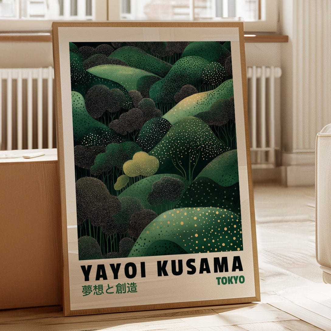 Paysage onirique vert abstrait – Forêt inspirée de Kusama