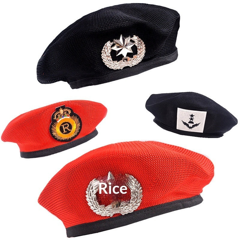 Childrens Star-themed Performance Beret Red Security Uniform Sailor Dance Cap Equestrian Hat