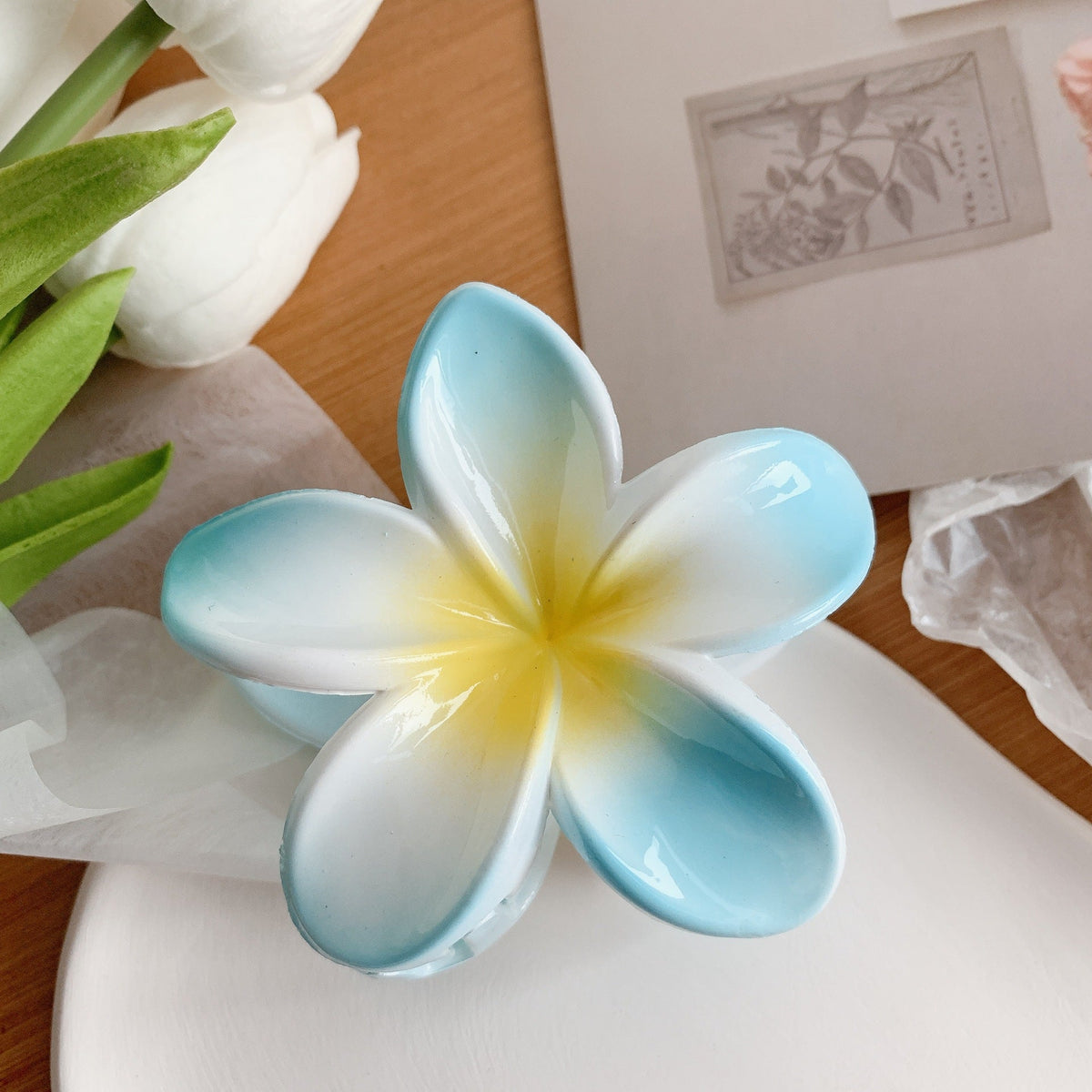Muweordy Plumeria Hair Clips Flower Hair Clip Trendy Hair Claw Clip Popular Hair Catch Korean Hair Accessories For Women
