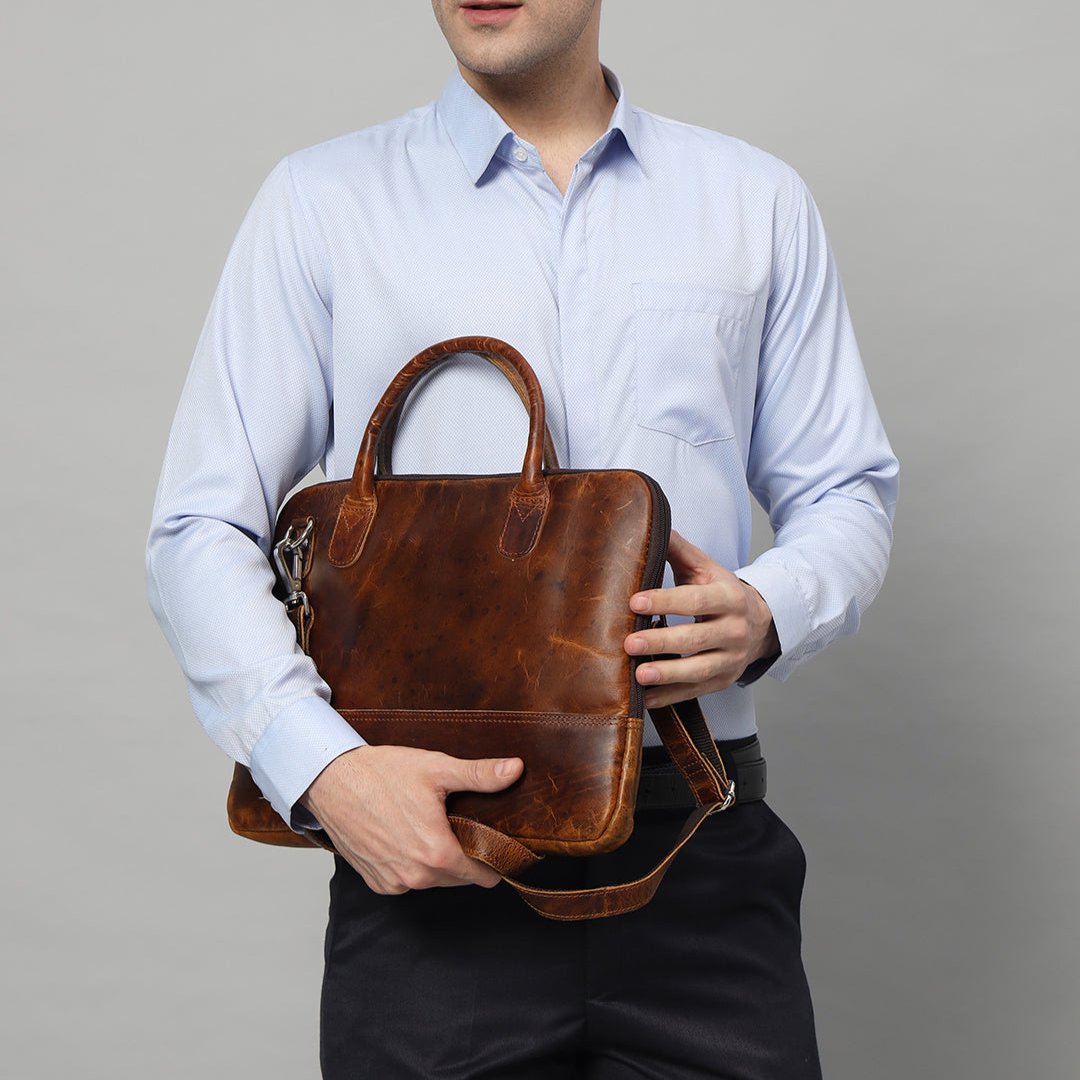 Laptoptasche aus Leder im Modern-Stil – Braun