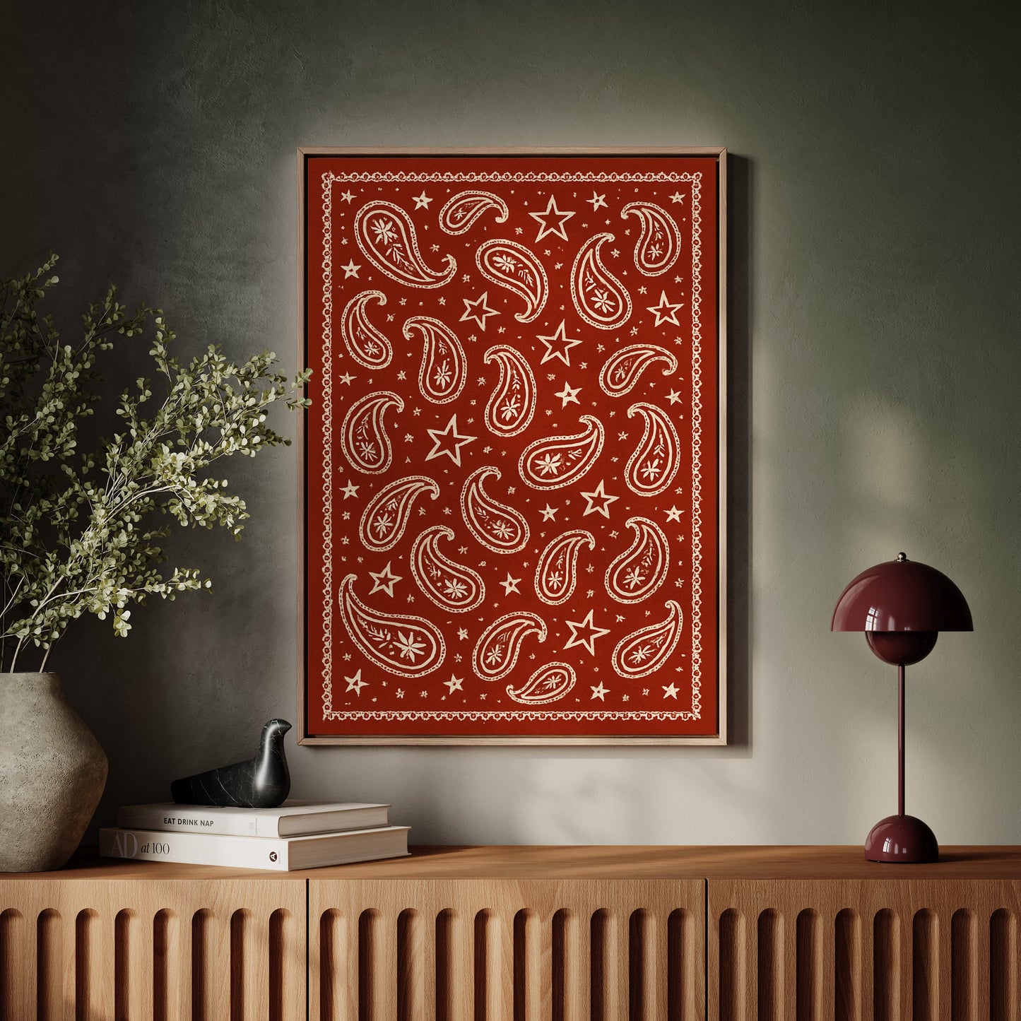 Vintage rotes Bandana mit Sternen und Paisley-Muster