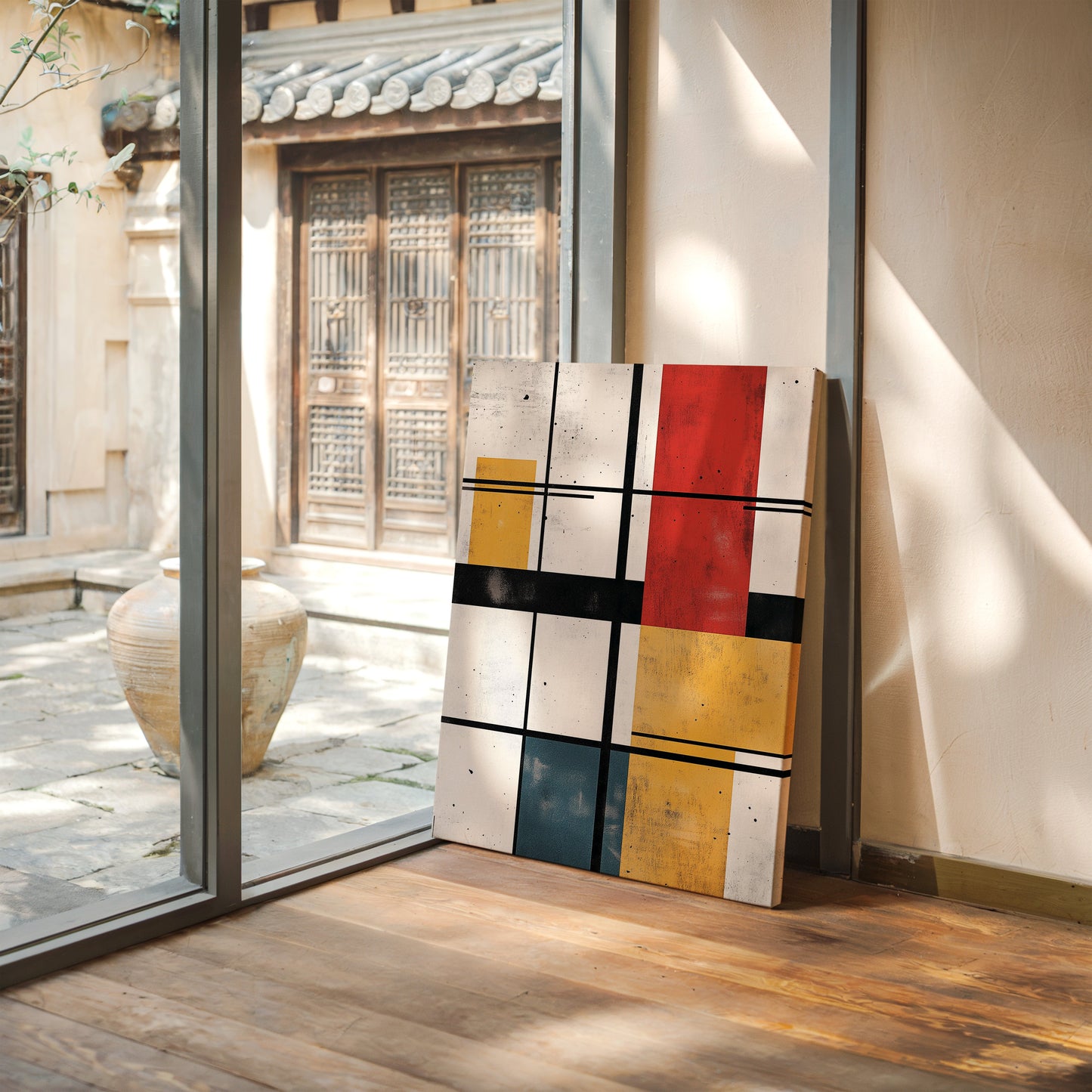 Rythme modulaire – Art de grille aux couleurs primaires abstraites