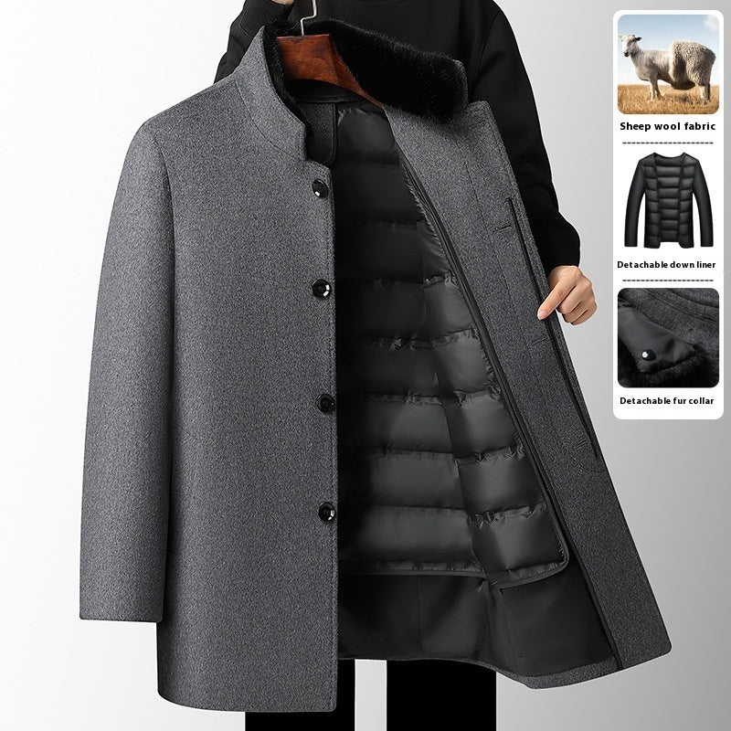 Men's Wool Overcoat Autumn And Winter New Mid-length Thickening Detachable Down Feather Liner