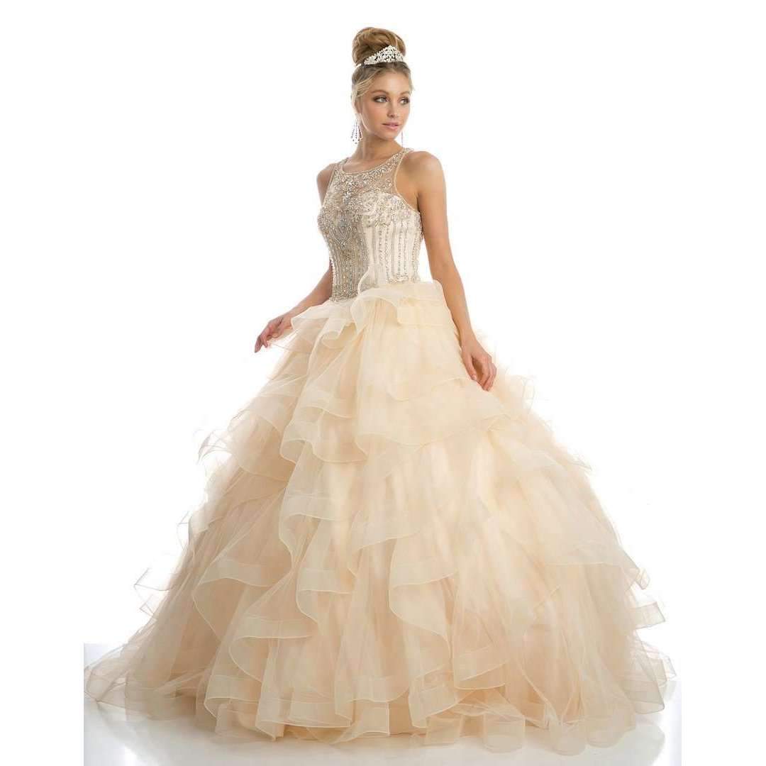 Juliet 1423 A-Line Princess Ball Gown Ruffled Tiered Tulle with Jacket