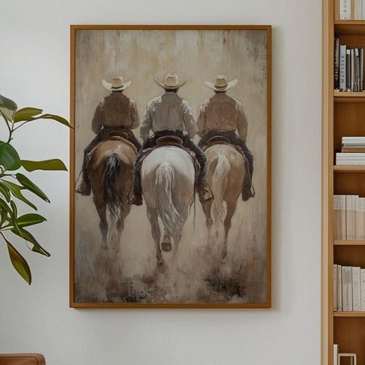 Trois cow-boys à cheval – Décoration murale de ranch western