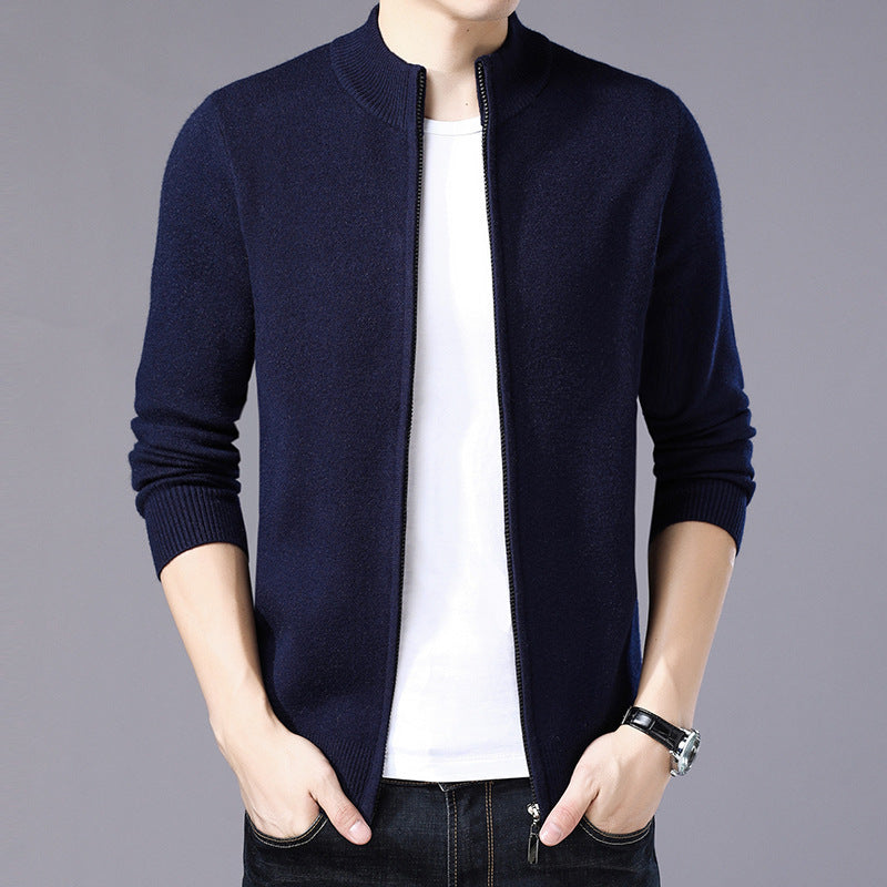Mens Thickened Warm Solid-color Sweater