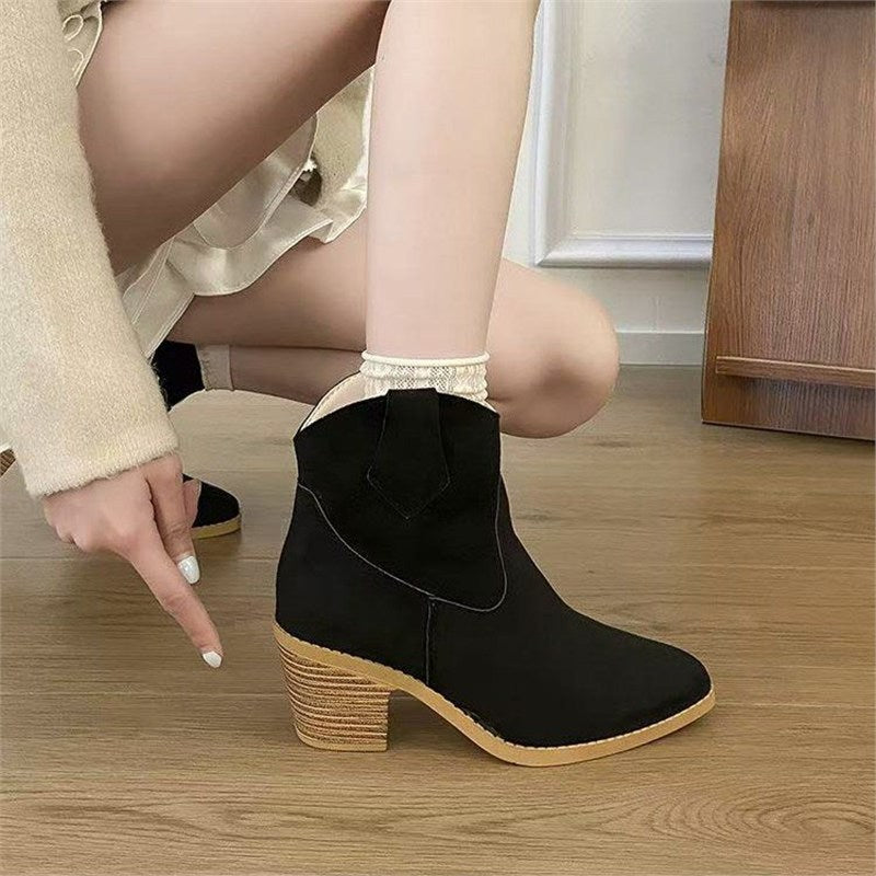 Women’s Retro Sock Cuff Booties – Stylish Ankle Boots with Stretch Cuff