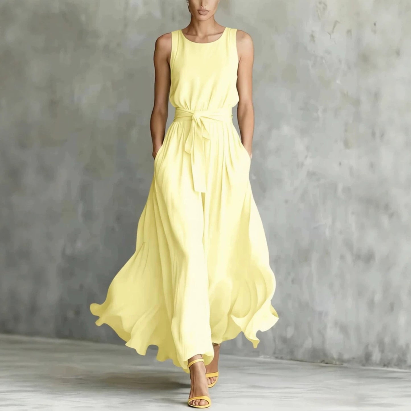 Women's Lace-Up Waist-Cinching Sleeveless Maxi Dress