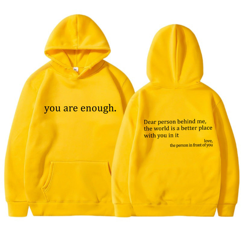 Womens Letter-Print Pocket Drawstring Hoodie With Fleece Lining
