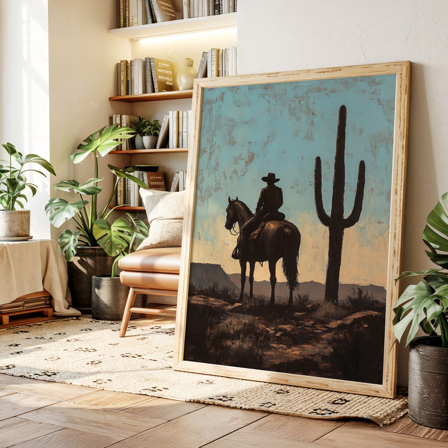 Cavalier et Saguaro au crépuscule