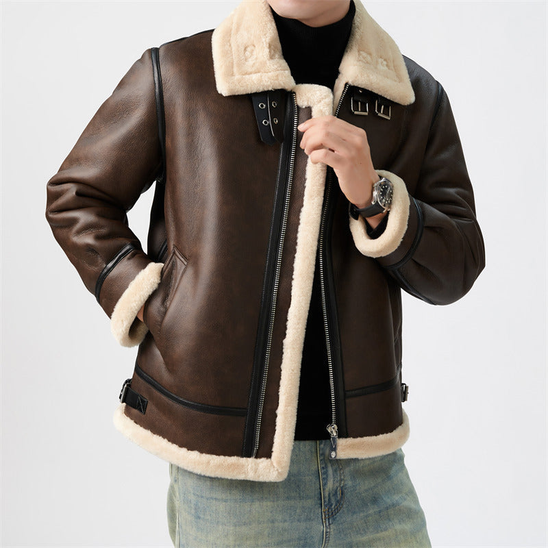 Mens Short Shearling Coat With Fur Attached