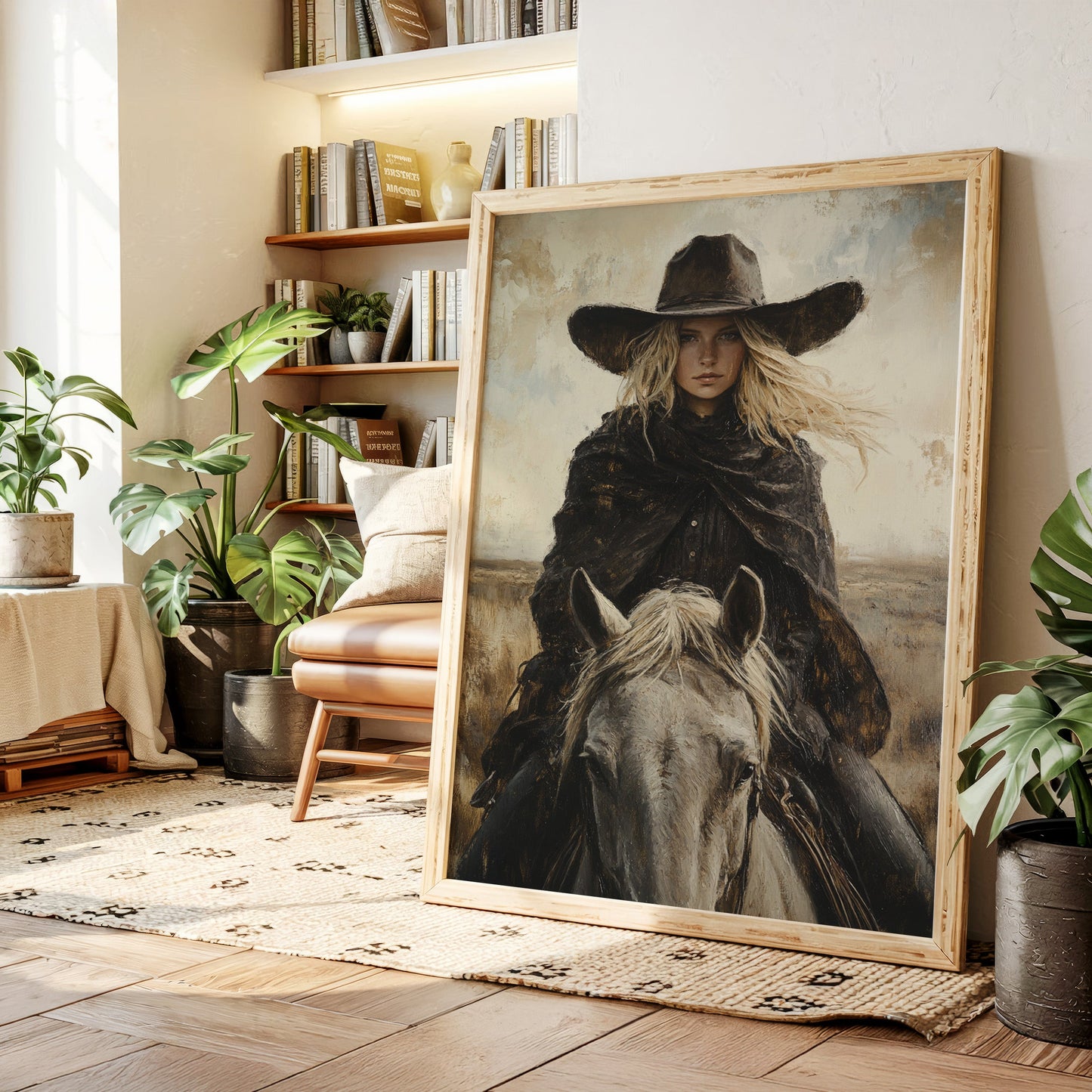 Reiter in Schwarz auf weißem Pferd