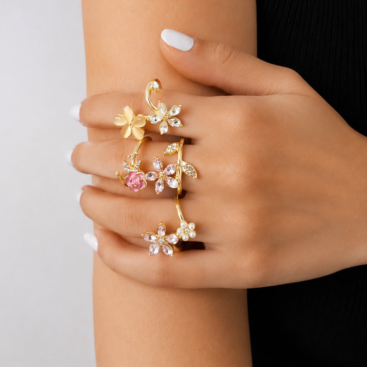 Floral Oil-drop Design Multi-layer Ring Set