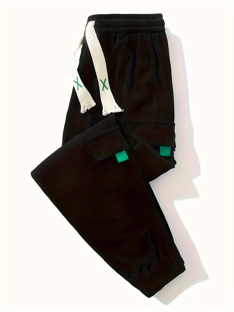 Corduroy Plus Size Mens Work Pants Ankle Tightening Trousers