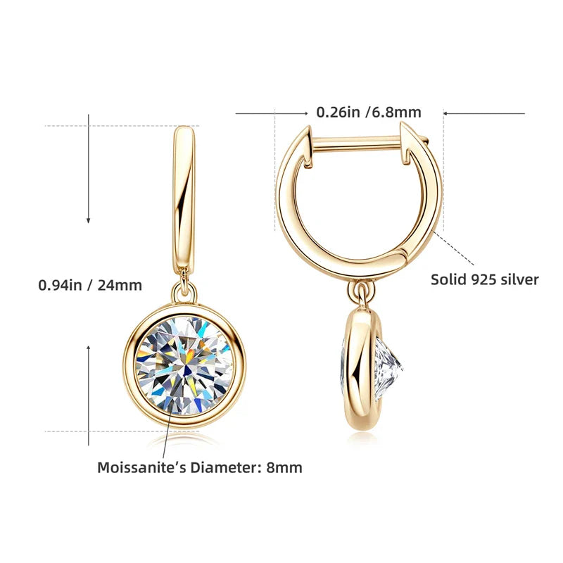 14K Gold Moissanite Hoop Drop Earrings 1.3CT D VVS1 925 Sterling Silver