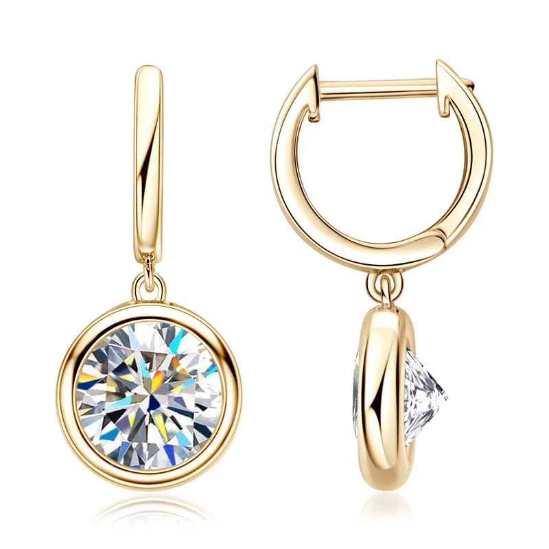 14K Gold Moissanite Hoop Drop Earrings 1.3CT D VVS1 925 Sterling Silver