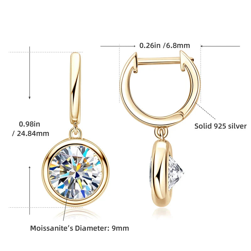 14K Gold Moissanite Hoop Drop Earrings 1.3CT D VVS1 925 Sterling Silver
