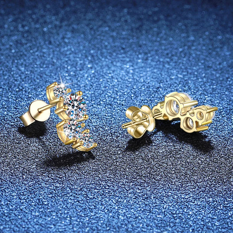 14K Gold Plated 925 Silver 2ct D Moissanite Stud Earrings For Women
