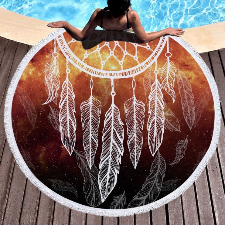 Dream net microfiber round beach towel Yoga pad with tassel