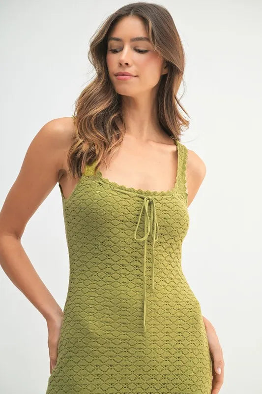 Ruffled Hem Sleeveless Crochet Knit Midi Dress For Women – Crochet Knit Dress, Unique Ruffled Hem Dress, Sleeveless Midi Dress, Summer Midi Dress, Elegant Crochet Dress