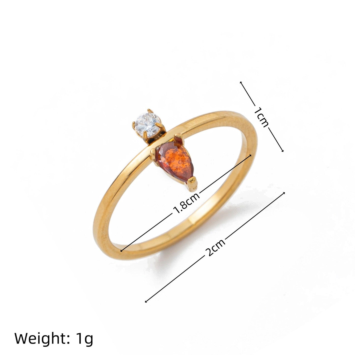Stainless Steel Gold Water-drop Diamond Ring