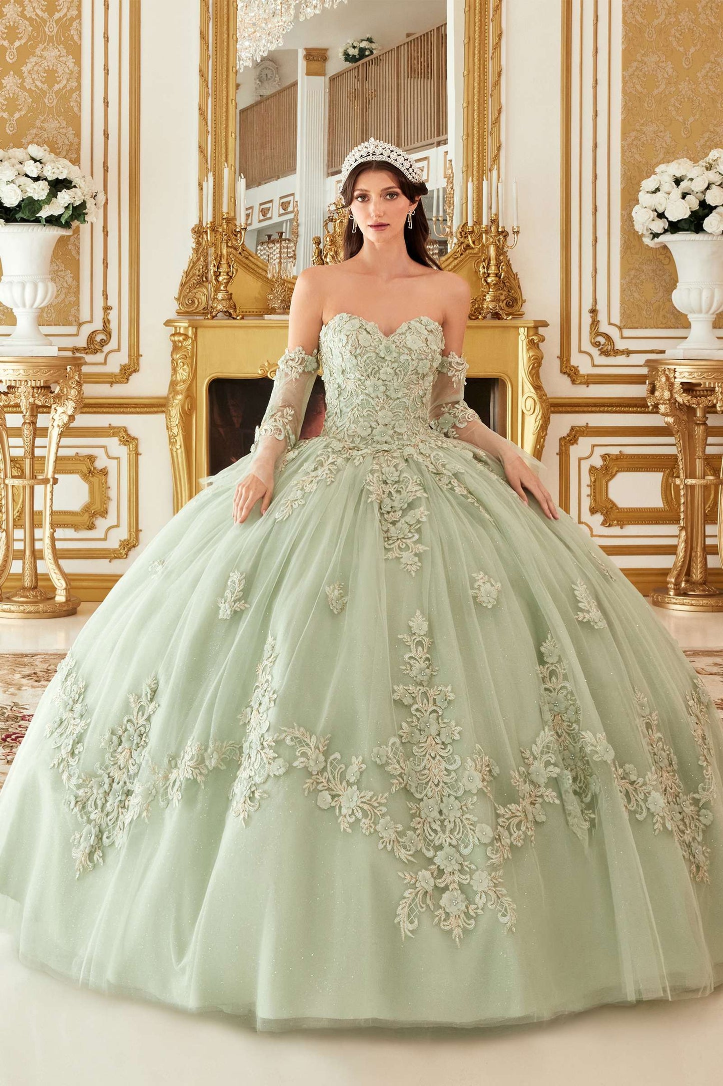 Ladivine 15714 Long Poofy Cinderella A-Line Ballgown Strapless with Gloves
