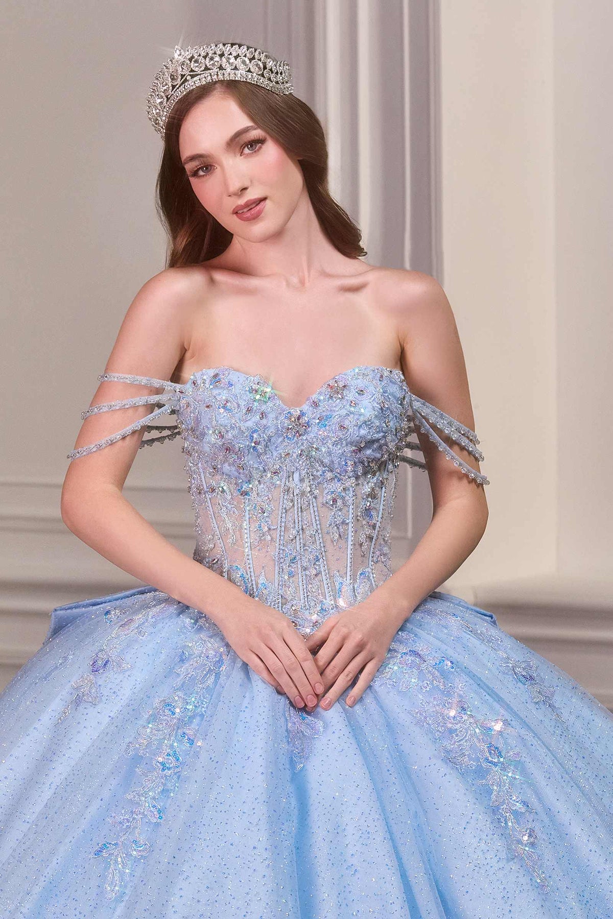 Ladivine 15735 Off the Shoulder Beaded Corset Bodice Quinceanera Ball Gown