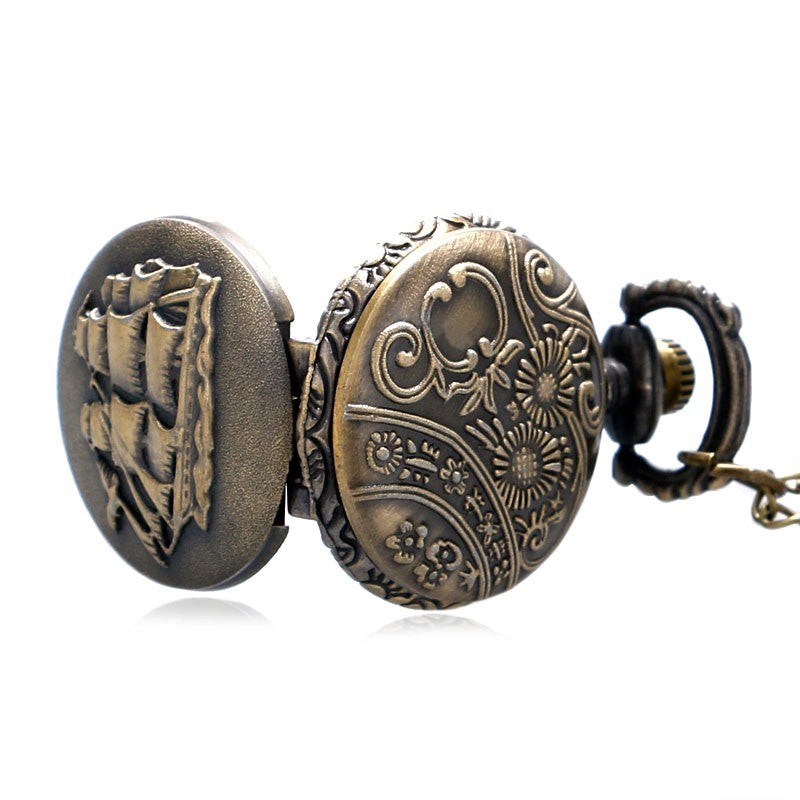 Sailboat quartz pocket watch