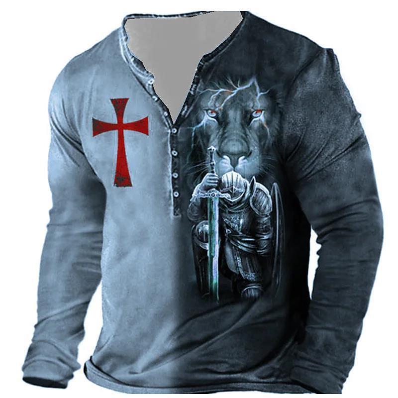 Men's Medieval Digital Print Long Sleeve T-shirt