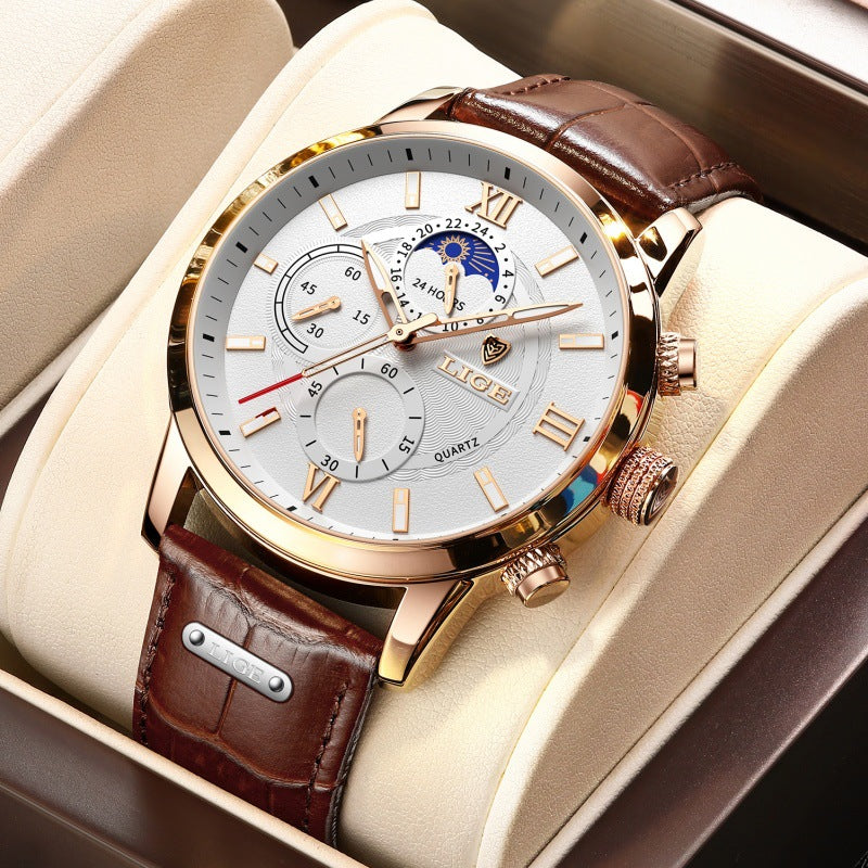 Mens High-end Quartz Watch Multifunction Chronograph Luminous And Water-resistant Wristwatch
