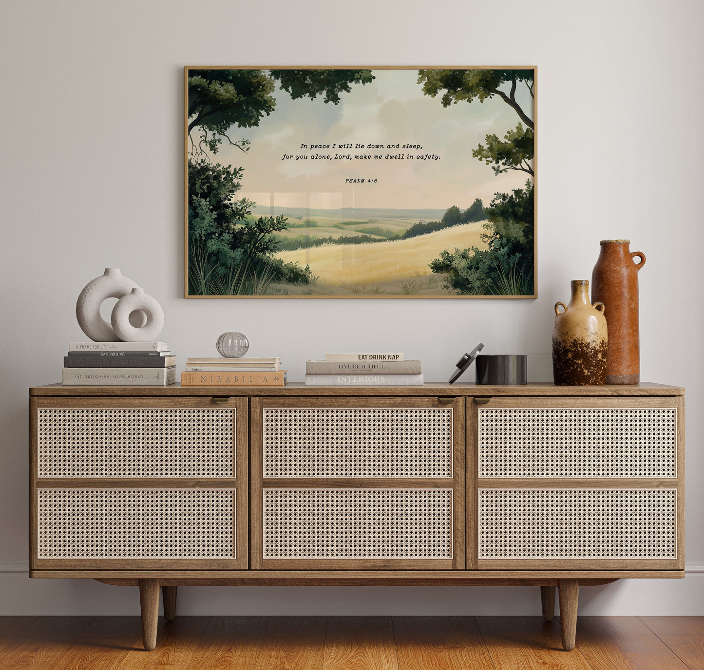 Peaceful Meadow with Psalm 4:8 Scripture