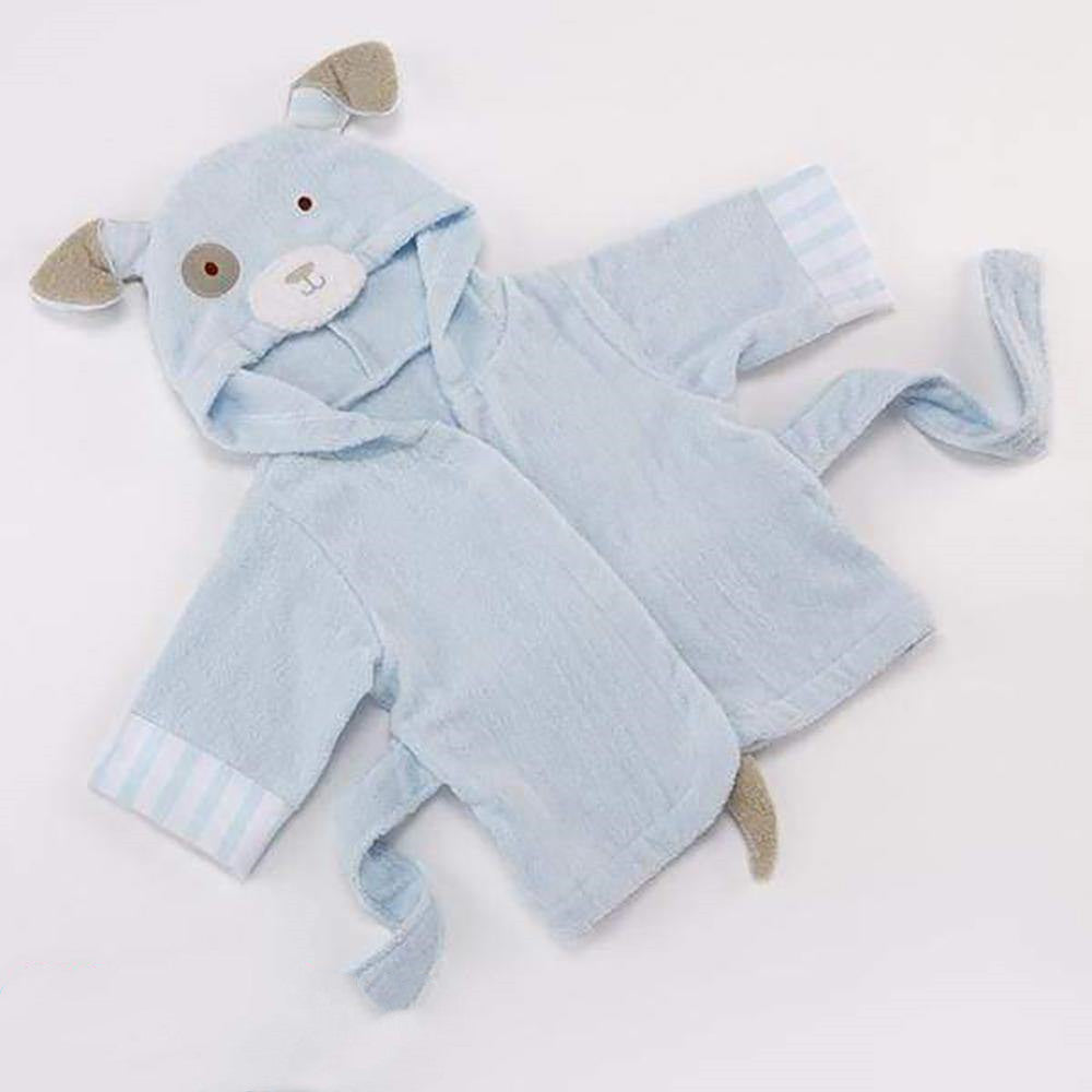 Blue Puppy Hooded Cotton Bathrobe