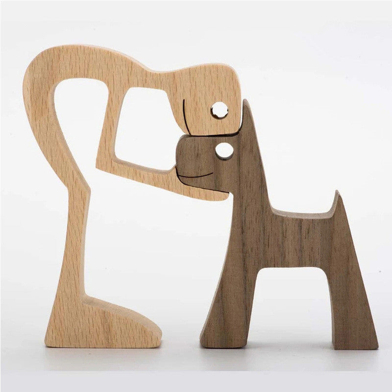 DIY Wooden Dog Figurine Sculpture Home Decor