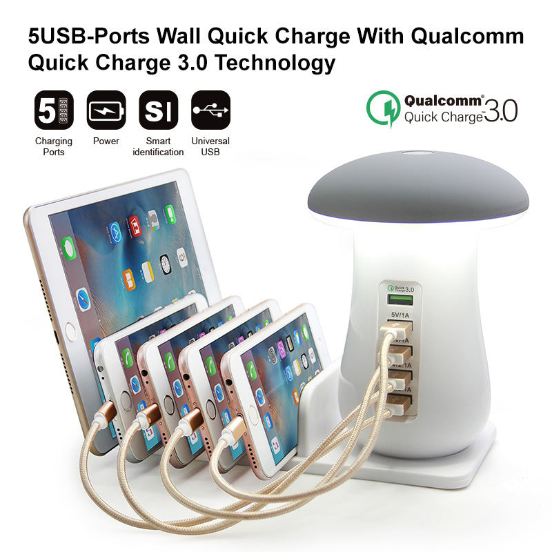 2 In 1 Mushroom Lamp LED USB Charger