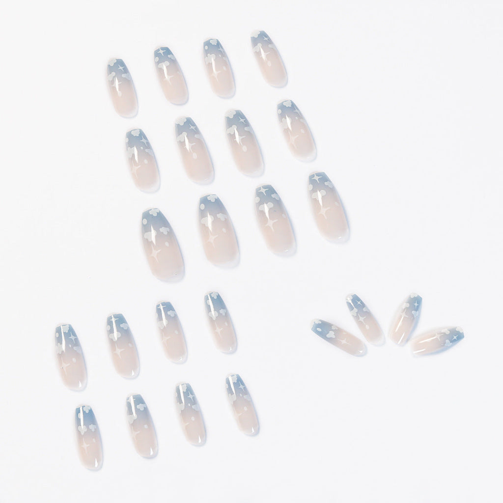 Gray Blue Cotton Cloud Wearing Nail Finished Soft Nail Fake Nail  Patch  Removable