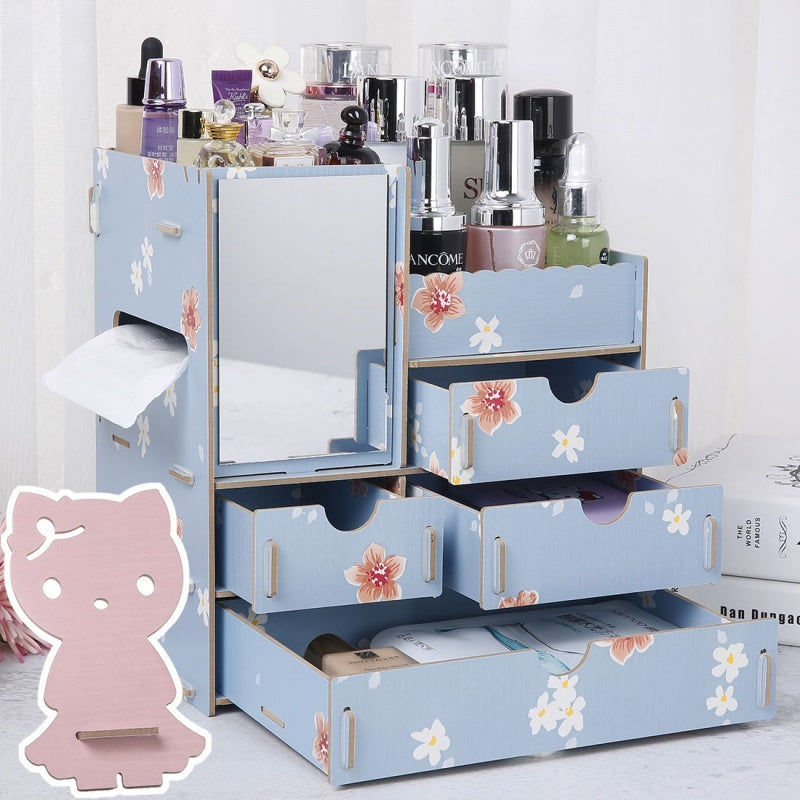 Wooden Cosmetic Storage Box Jewelry Drawer Organizer