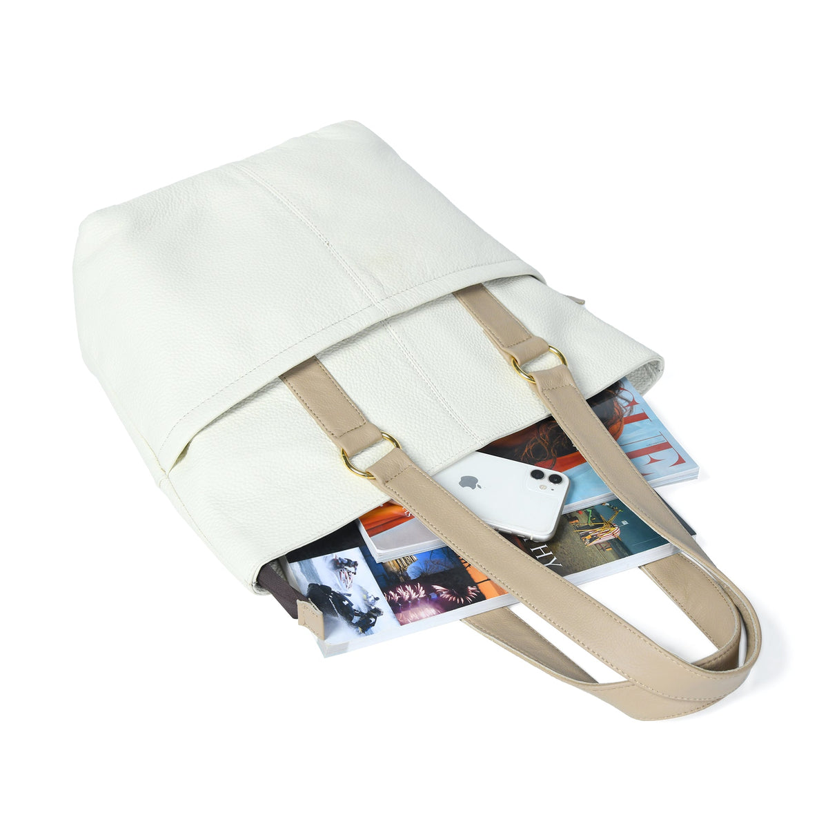 Die elfenbeinfarbene Ledertasche