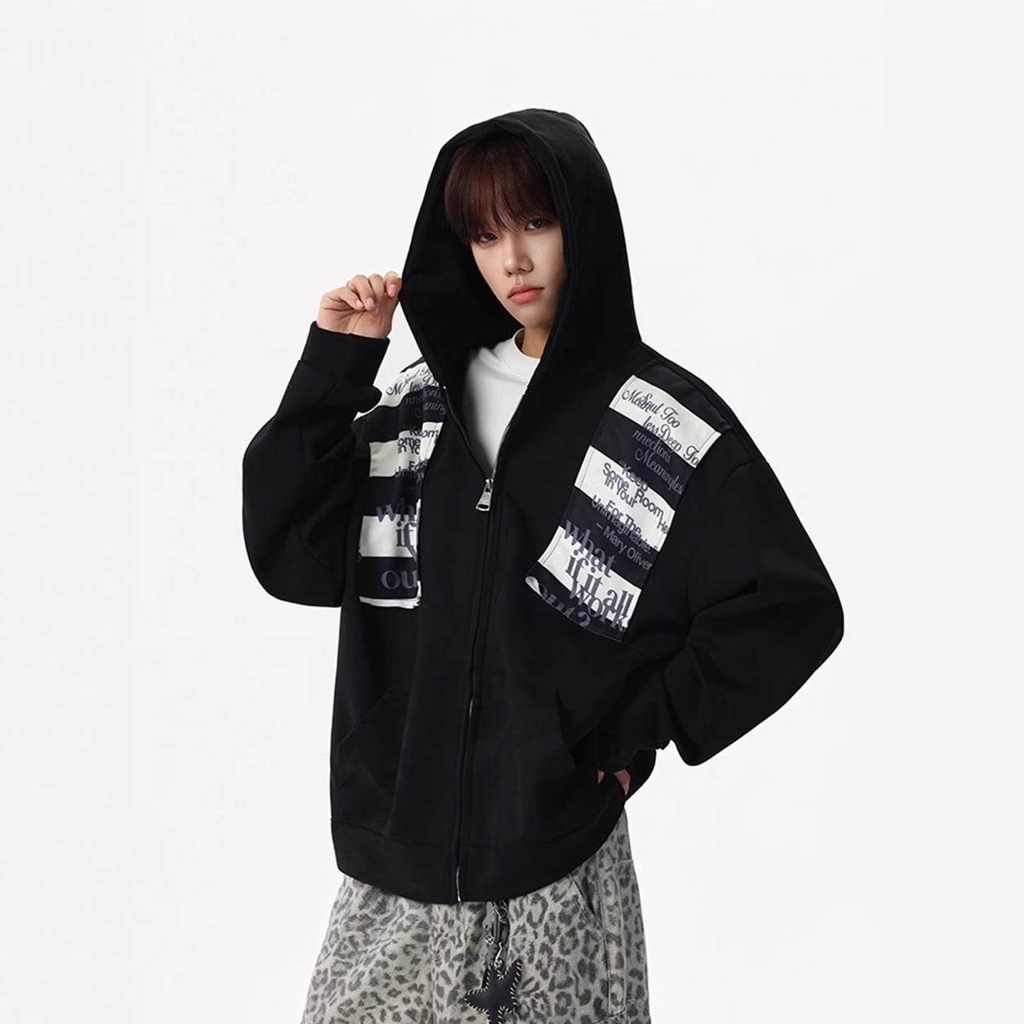 Letter-print Sporty Cardigan Hoodie For Men