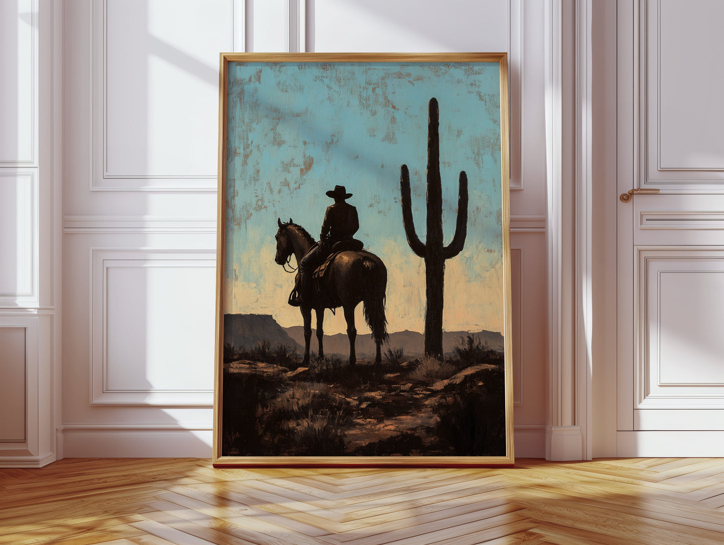 Cavalier et Saguaro au crépuscule