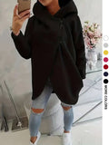 Womens Solid-color Long-sleeve Casual Hooded Sweatshirt