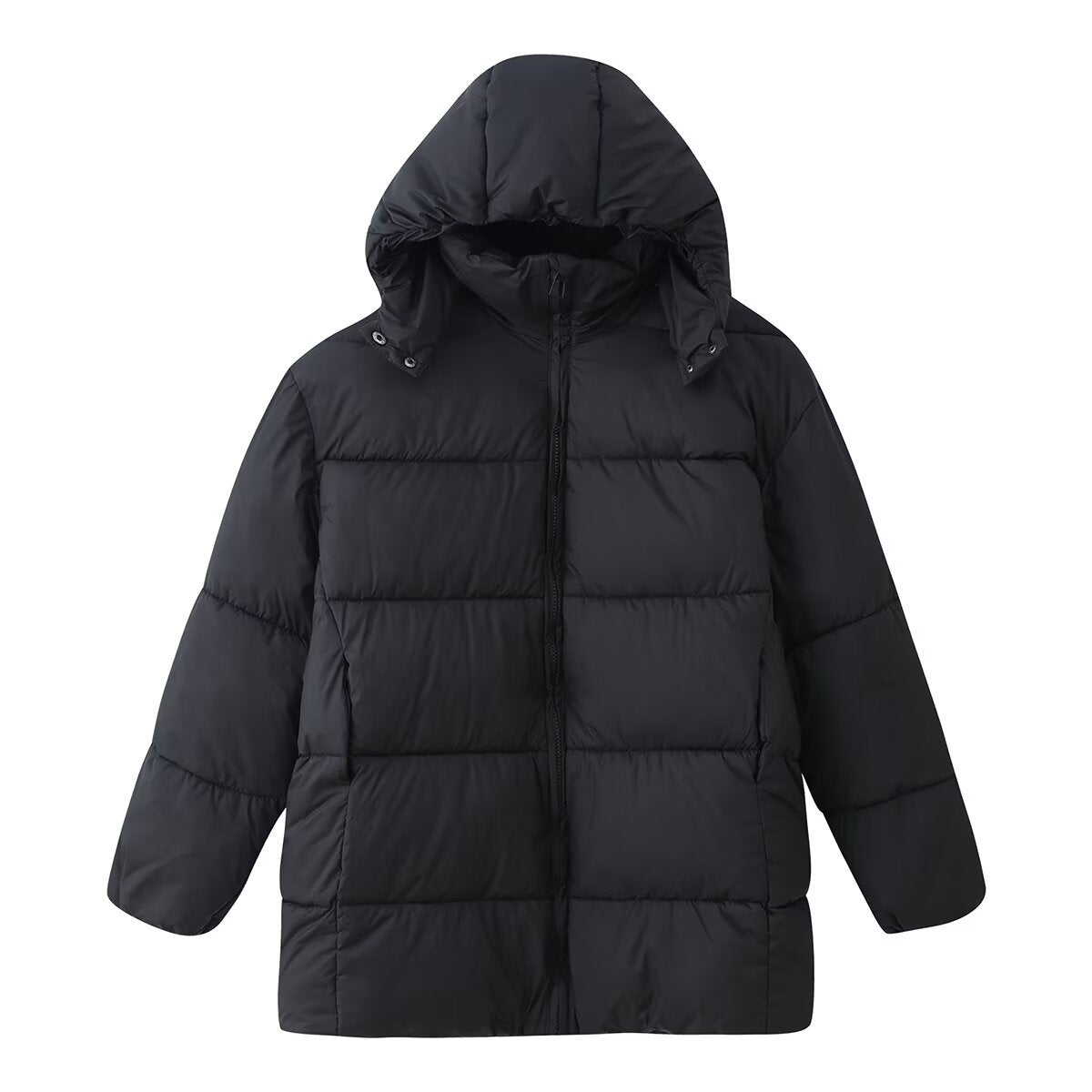 Simple Versatile Loose-fitting Padded Coat With A Hood